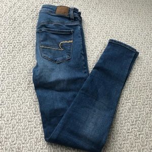 American Eagle Blue Skinny Jeans Next Level Stretch Size 2 Good Condition